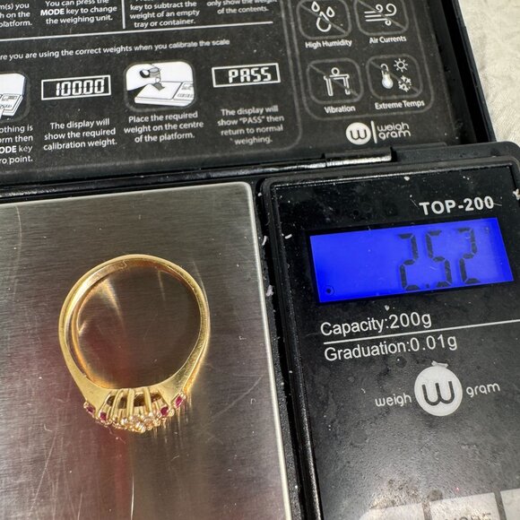 Vintage 14K Yellow Gold Genuine Diamond Cluster Ring w/ Ruby Accents Sz 8 - Picture 8 of 9